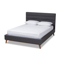 Baxton Studio BBT6803-Dark Grey-King Erlend Mid-Century Modern Dark Grey Fabric Upholstered King Size Platform Bed